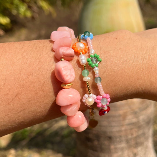Blossom Pink Jade Bracelet Stack | Romantic Bohemian Gemstone Jewelry