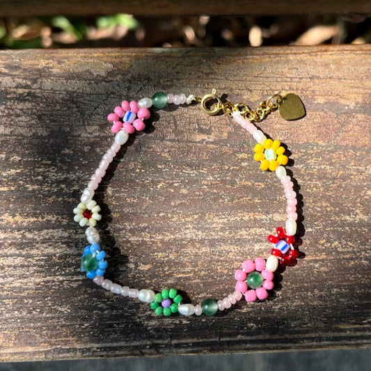 Handmade Stackable Bracelets | Colorful Flower & Pearl Beaded Boho Jewelry