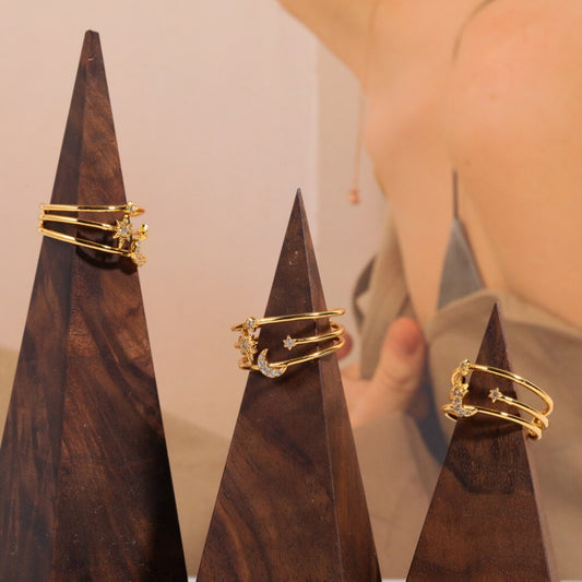 New Design Gold CZ Zircon Star Moon Ring 2022 Fashion Statement Geometric Gold Silver Color Charm Lady Girl Ring Jewelry