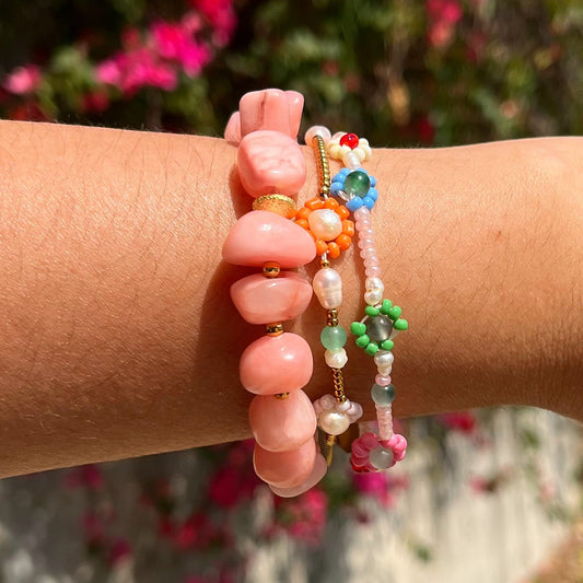 Blossom Pink Jade Bracelet Stack | Romantic Bohemian Gemstone Jewelry
