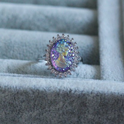 French Retro Purple Cameo Ring | Handcrafted with Swarovski Crystals | Anxiety Relief Amethyst Jewelry - Doraflora
