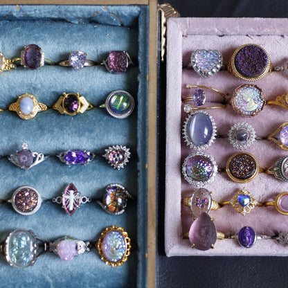 French Retro Purple Cameo Ring | Handcrafted with Swarovski Crystals | Anxiety Relief Amethyst Jewelry - Doraflora