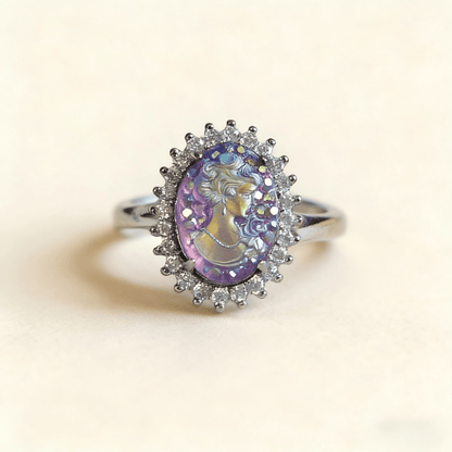 French Retro Purple Cameo Ring | Handcrafted with Swarovski Crystals | Anxiety Relief Amethyst Jewelry - Doraflora