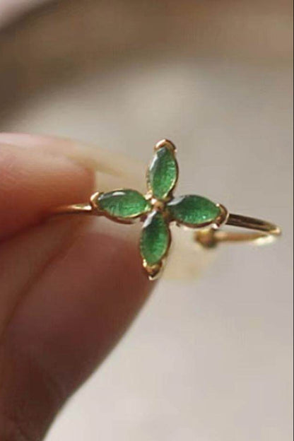 Green Enamel Four - Leaf Clover Ring - Doraflora
