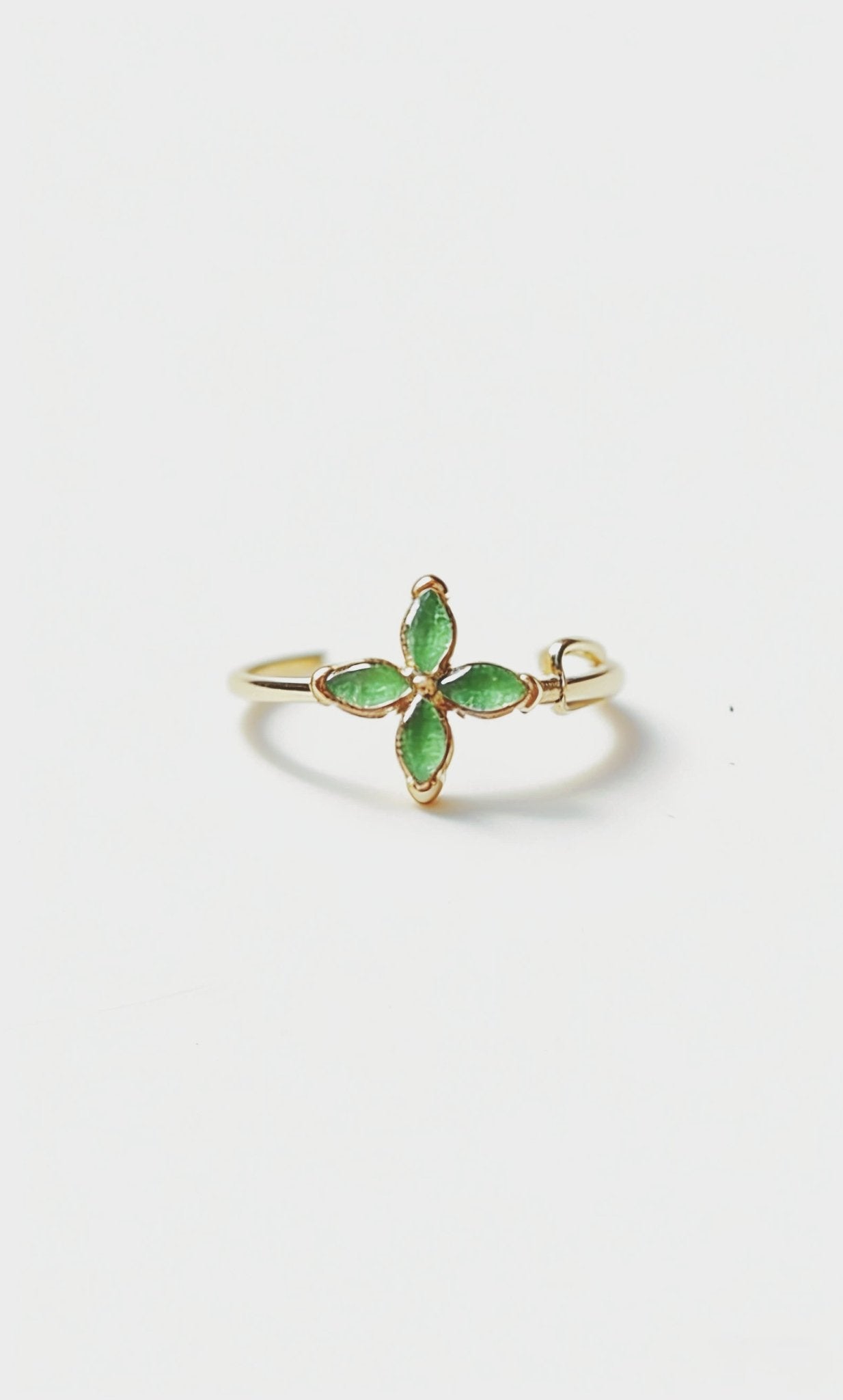 Green Enamel Four - Leaf Clover Ring - Doraflora