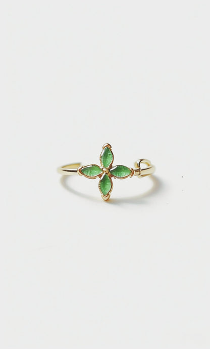 Green Enamel Four - Leaf Clover Ring - Doraflora