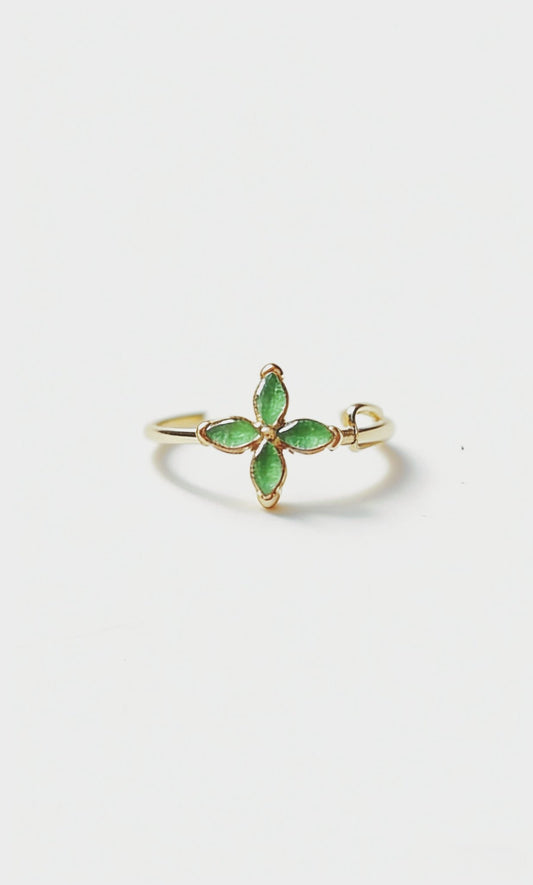 Green Enamel Four - Leaf Clover Ring - Doraflora
