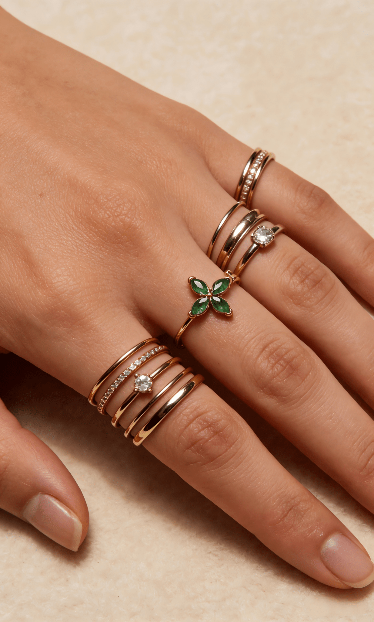 Green Enamel Four - Leaf Clover Ring - Doraflora