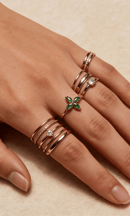 Green Enamel Four - Leaf Clover Ring - Doraflora