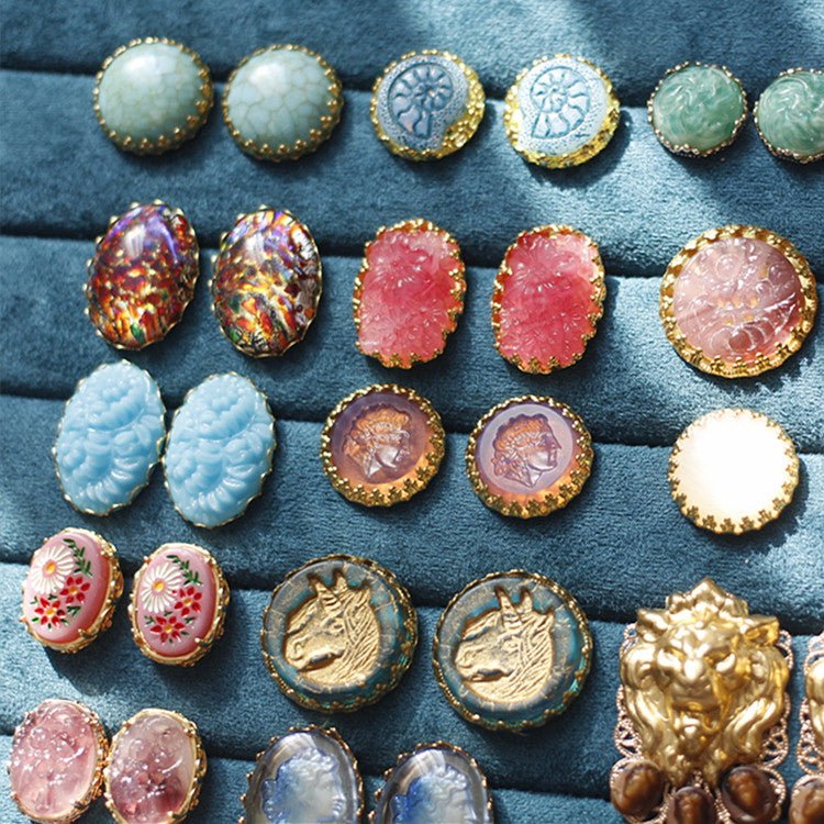 Pink Floral Carved Stud Earrings | Vintage Resin Cameo Gold - Tone - Doraflora