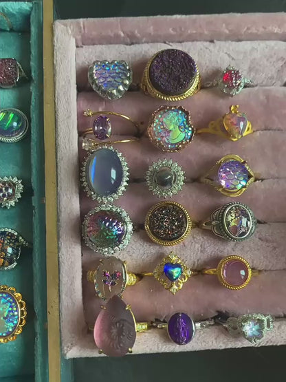 French Retro Purple Cameo Ring | Handcrafted with Swarovski Crystals | Anxiety Relief Amethyst Jewelry