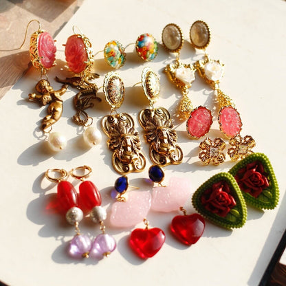 Vintage Cameo Drop Earrings | Baroque Filigree & Pearl Flower - Doraflora