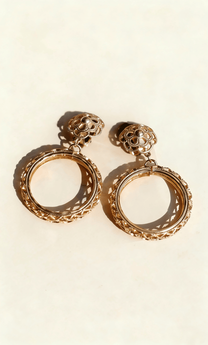 Vintage Filigree Gold Hoop Drop Earrings | Old Money Aesthetic Jewelry - Doraflora