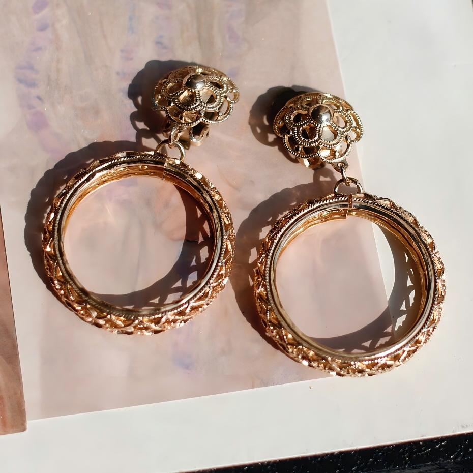 Vintage Filigree Gold Hoop Drop Earrings | Old Money Aesthetic Jewelry - Doraflora