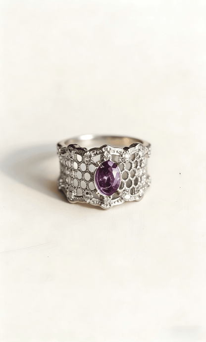 Vintage Filigree Purple Amethyst Ring - Doraflora