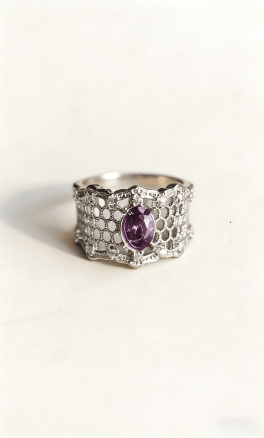Vintage Filigree Purple Amethyst Ring - Doraflora