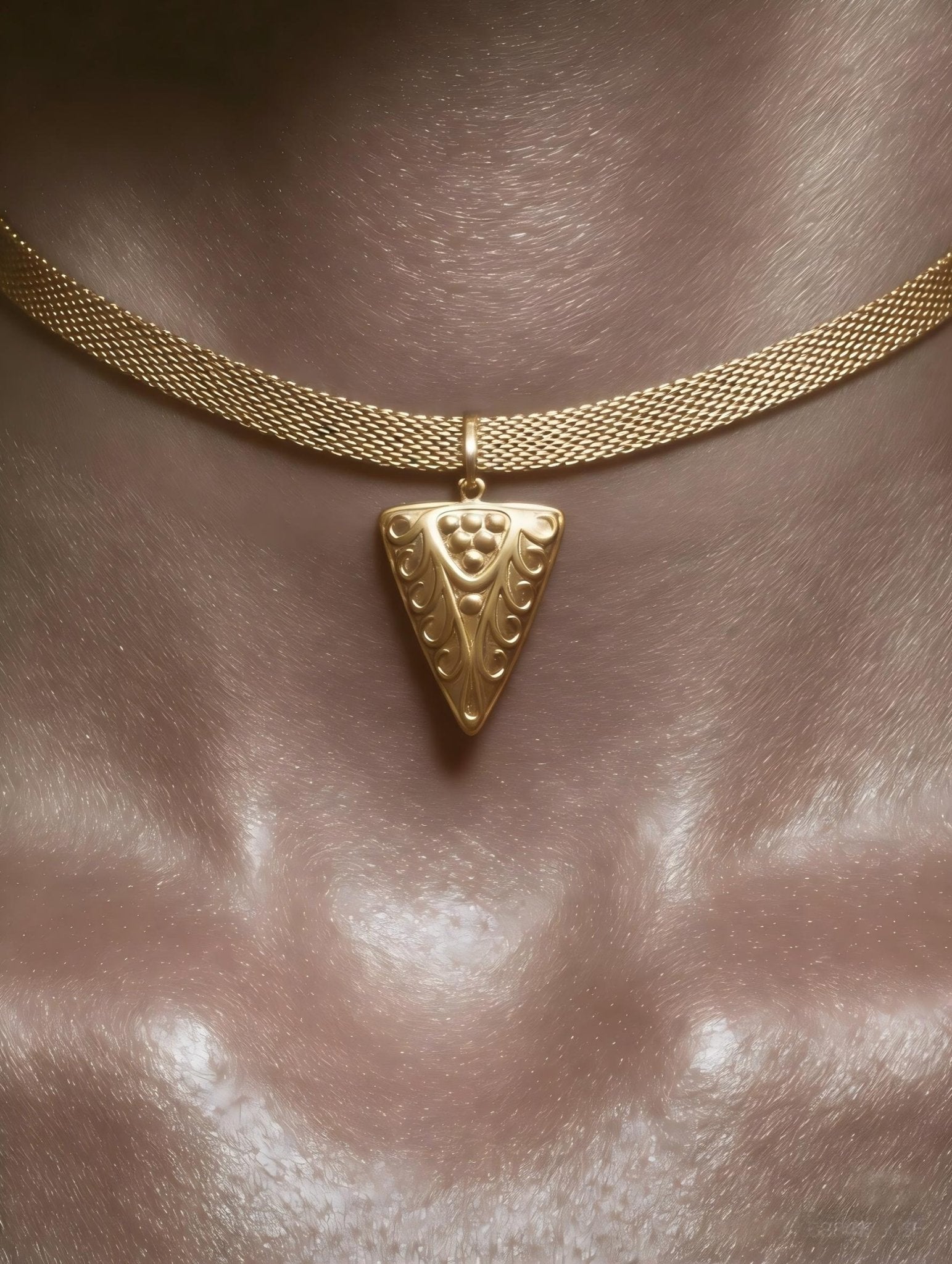 Vintage Filigree Triangle Pendant Gold Mesh Choker Necklace | Old Money Aesthetic - Doraflora