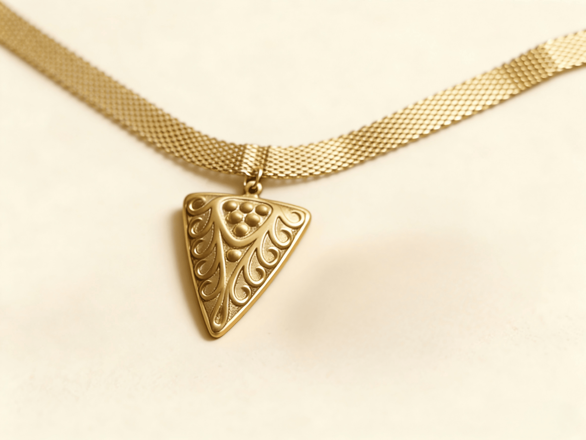 Vintage Filigree Triangle Pendant Gold Mesh Choker Necklace | Old Money Aesthetic - Doraflora