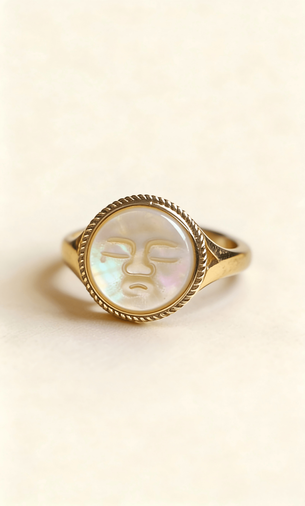 Vintage Moon Face Ring | 14K Gold Filled | Mother of Pearl Old Money Jewelry - Doraflora