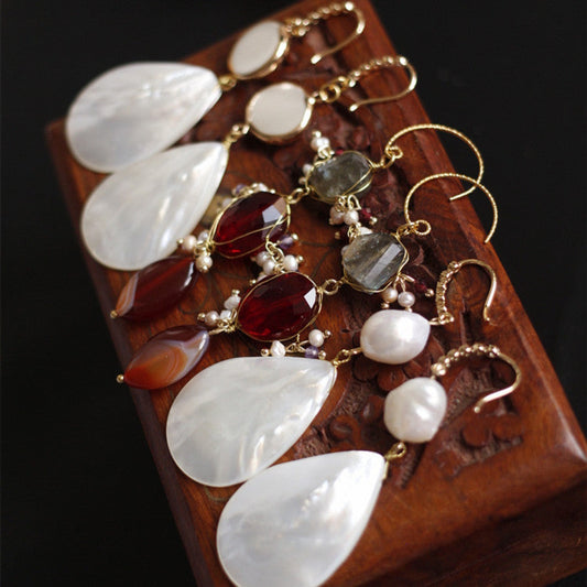 Vintage Natural Moonstone & Agate Earrings | Luxury Mid - Century Style | Celebrity Inspired - Doraflora