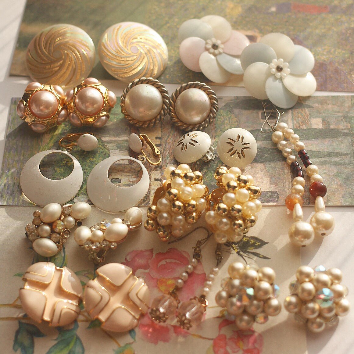 Vintage Pearl Cluster Earrings | 14K Gold Filled | Old Money Aesthetic Jewelry - Doraflora