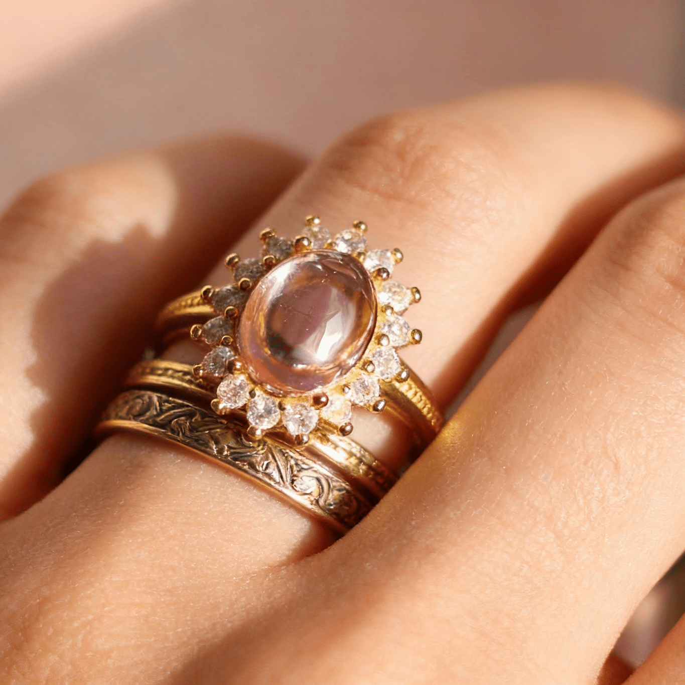 Vintage Pink Rhinestone Ring - Doraflora