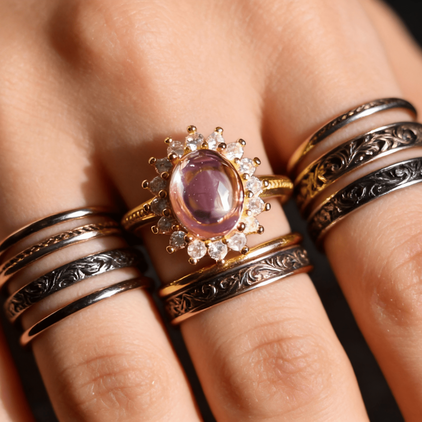 Vintage Pink Rhinestone Ring - Doraflora