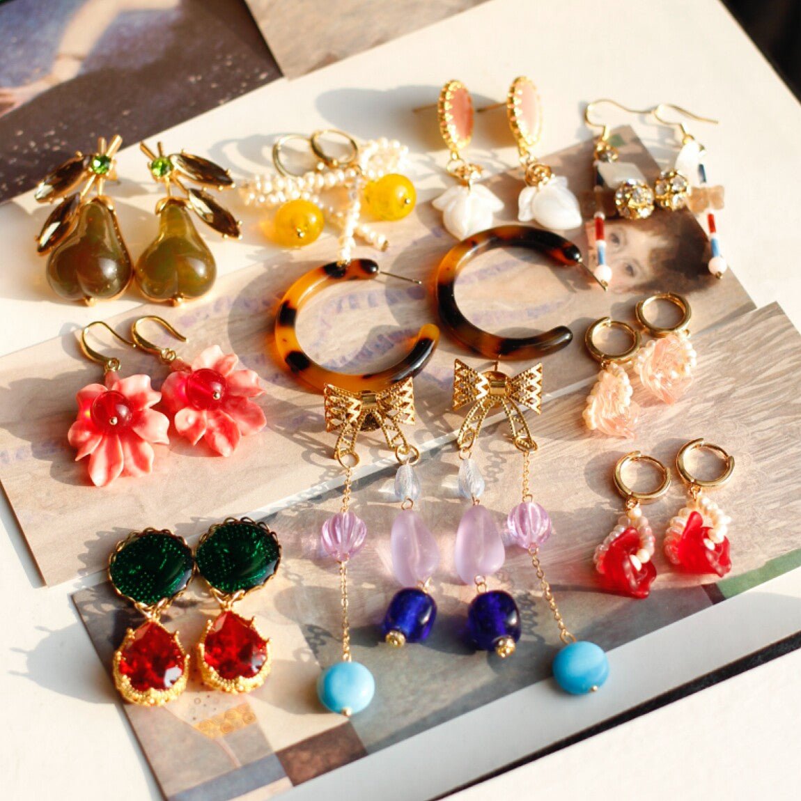 Yellow Pear Pearl Tassel Earrings | Vintage Gold - Tone Huggie Hoops - Doraflora