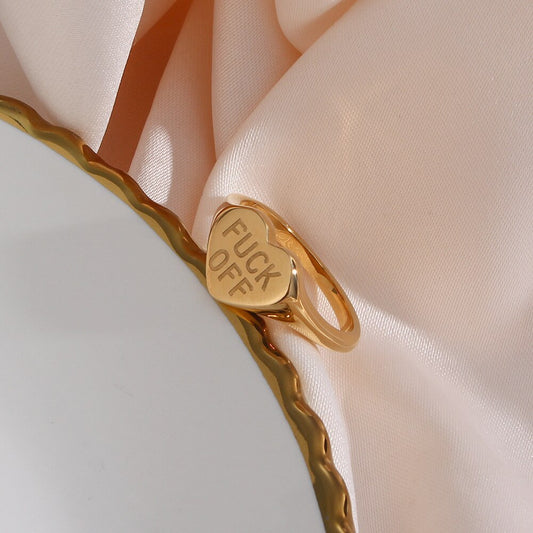 New Punk Gold Color Fuxxck Off Rings For Women Retro Tarnish Free Hiphop Hollow Heart Shape Ring Nightclub Party Jewelry Gift